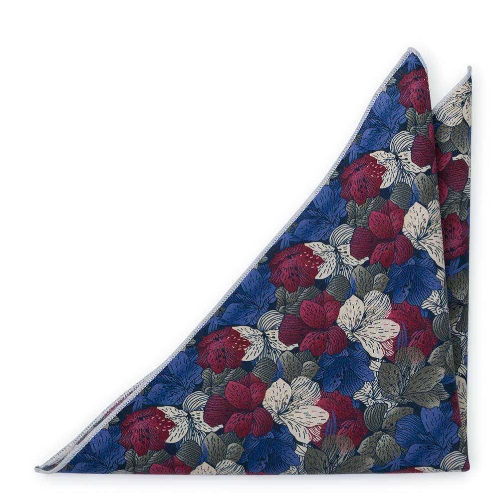 Bomull Lommetørkler, Blomster i hvitt, burgunder, khaki og lavendel