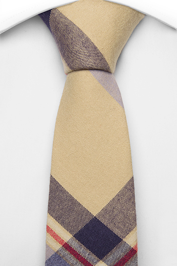 Bomull Smale Slips, Pledd med blå og beige base og røde linjer, Beige, Pledd