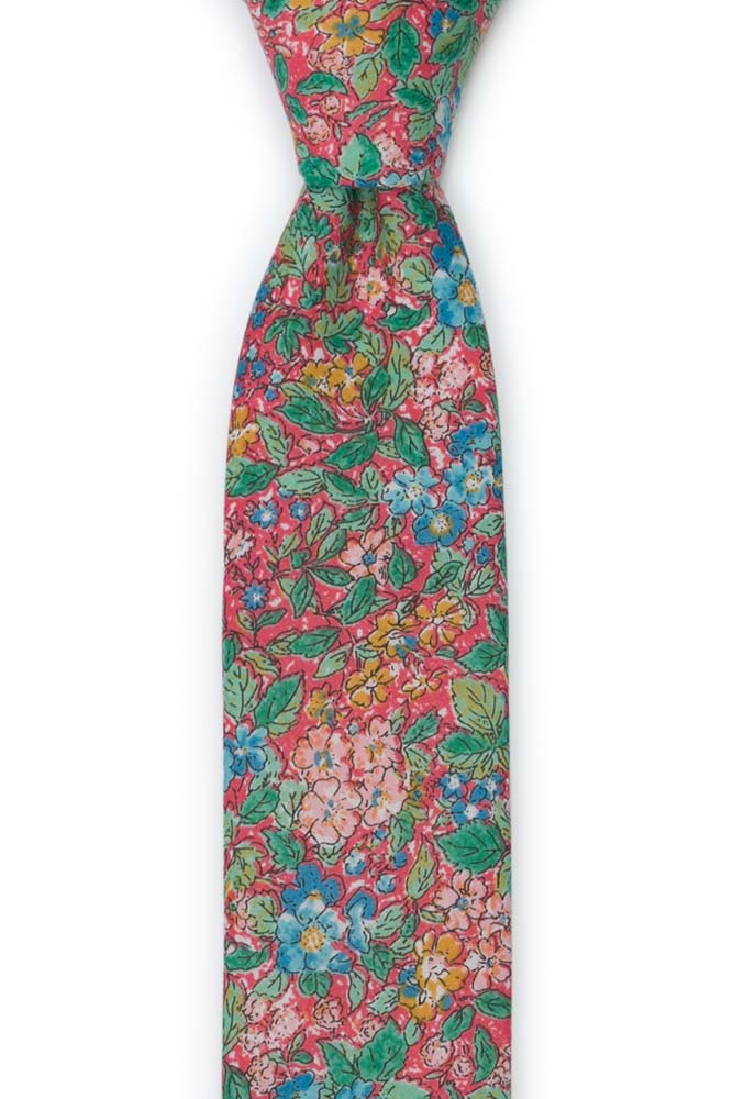 Bomull Gutteslips, Varm rosa med blomster i grønt, rosa & honning