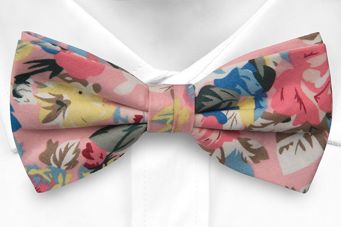 Bomull Sløyfer Knyttede, Pastellrosa, gule & blå blomster på lyserosa