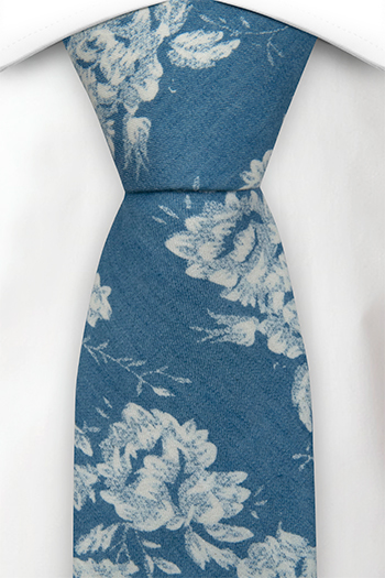 Bomull Slips, Blå denim med store hvite blomster, Blå, Blomster