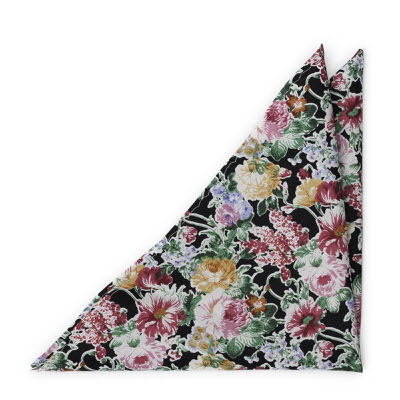 Bomull Lommetørkler, Blomsterdesign over det hele på svart bakgrunn