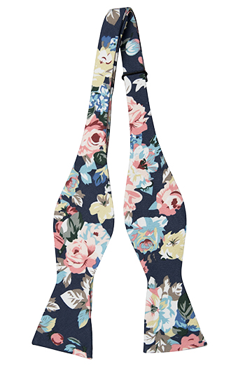 Bomull Sløyfer Uknyttede, Rosa, blå & gule blomster & blader på blå base