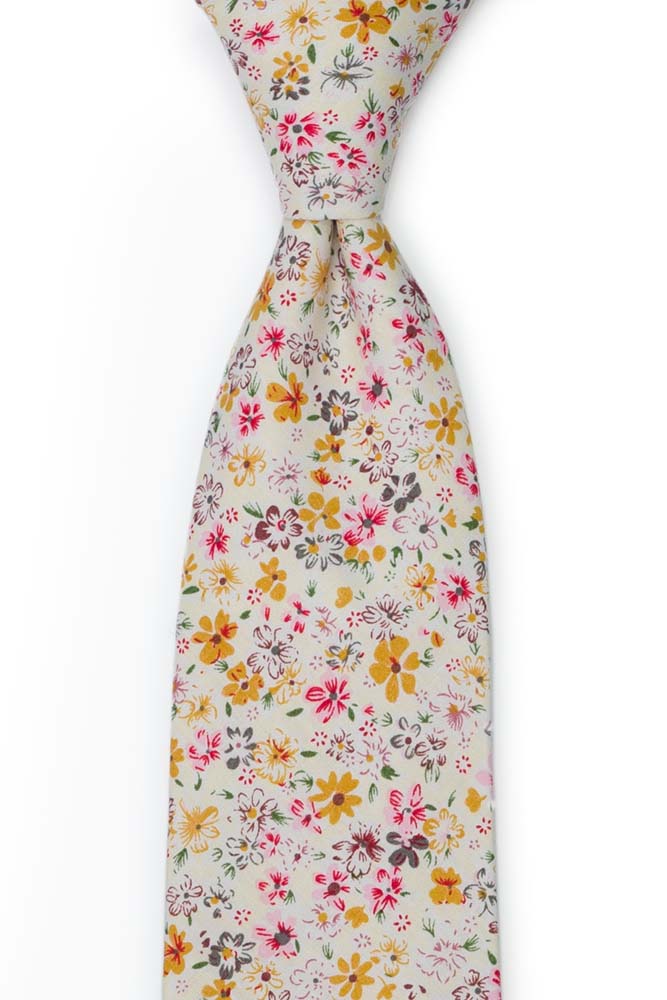 Bomull Slips, Blek gul & varm rosa, honning og hvite blomster, Gull, Blomster