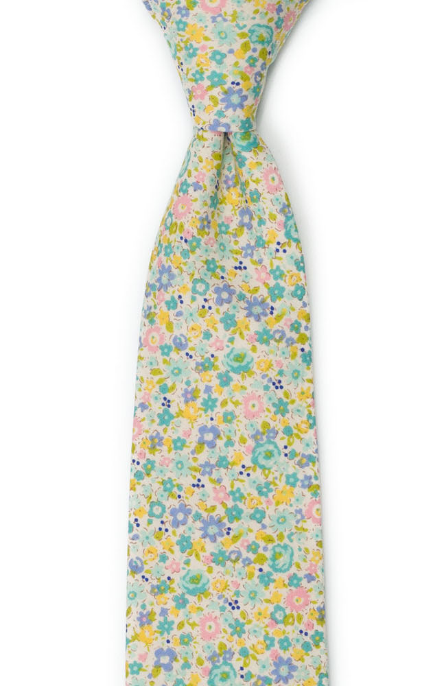 Bomull Slips, Bleke blomster i gult, stålblått, rosa & lilla, Turkis, Blomster