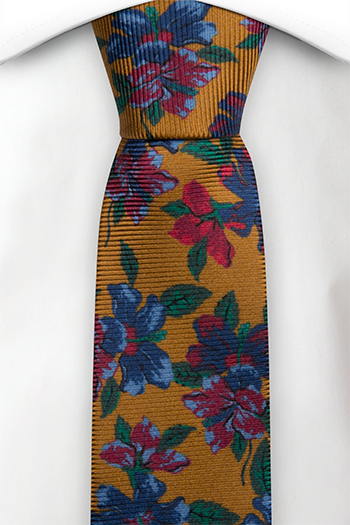 Silke Smale Slips, Sennepsgul med flerfargede blomster, Gull, Blomstrete