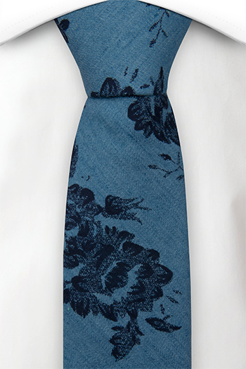 Bomull Smale Slips, Lyseblå denim med store, mørkeblå blomster, Blå, Blomster