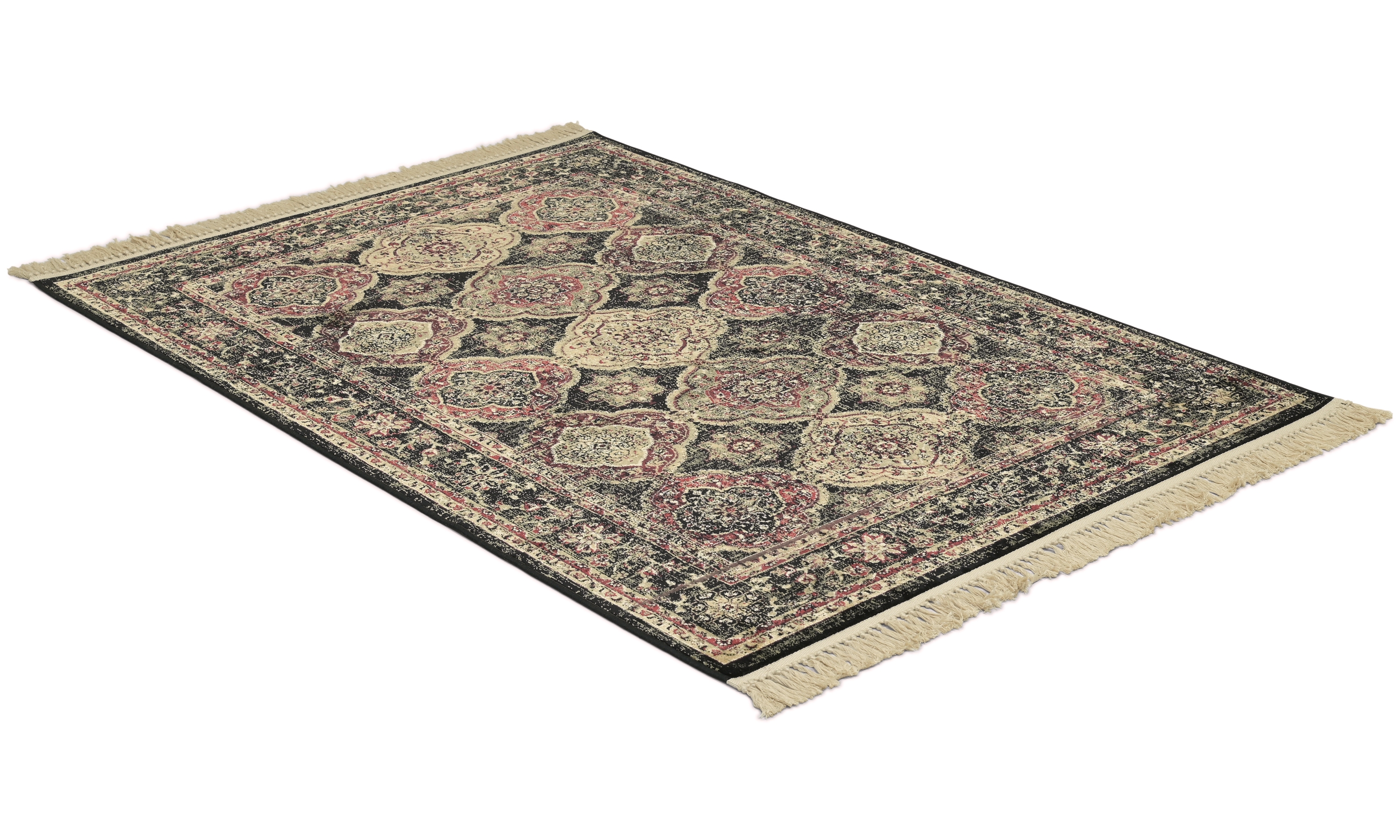 Beluchi Kashmir svart - kunstsilketeppe