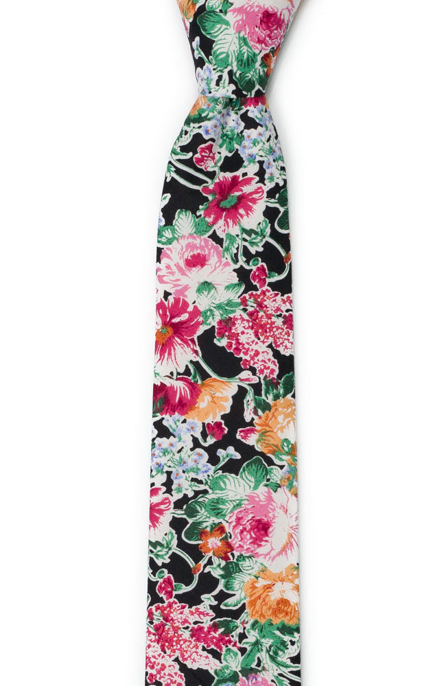Bomull Smale Slips, Blomsterdesign over det hele på svart bakgrunn