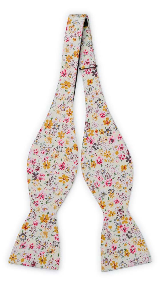 Bomull Sløyfer Uknyttede, Blek gul & varm rosa, honning og hvite blomster