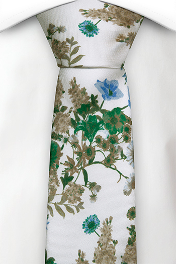 Silke Smale Slips, Grønne, blå og beige blomster på hvitt, Hvit, Blomstrete