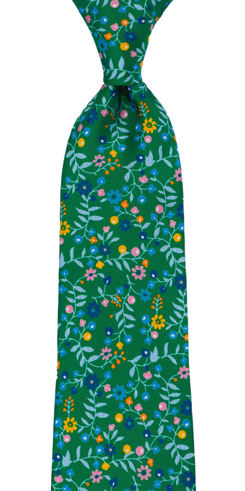 Silke Slips, Små, flerfargede blomster på smaragdgrønt, Grønn, Blomster
