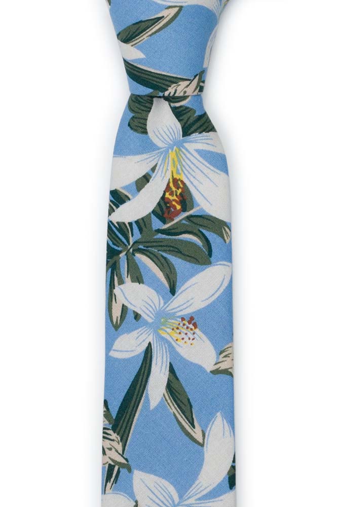 Bomull Smale Slips, Hvite og grønne Hawaii-blomster på lyseblått, Blå, Blomster