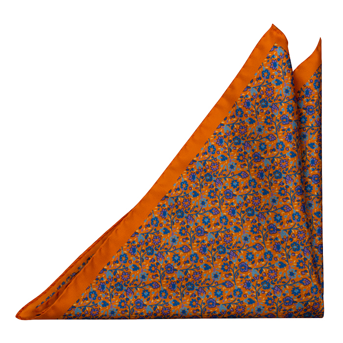 Silke Lommetørkler, Små lilla & blå blomster på orange base, Oransje, Blomster