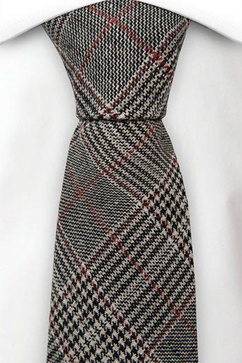 Ull Slips, Glen check in beige, black & a red stripe, Notch CEDRIC