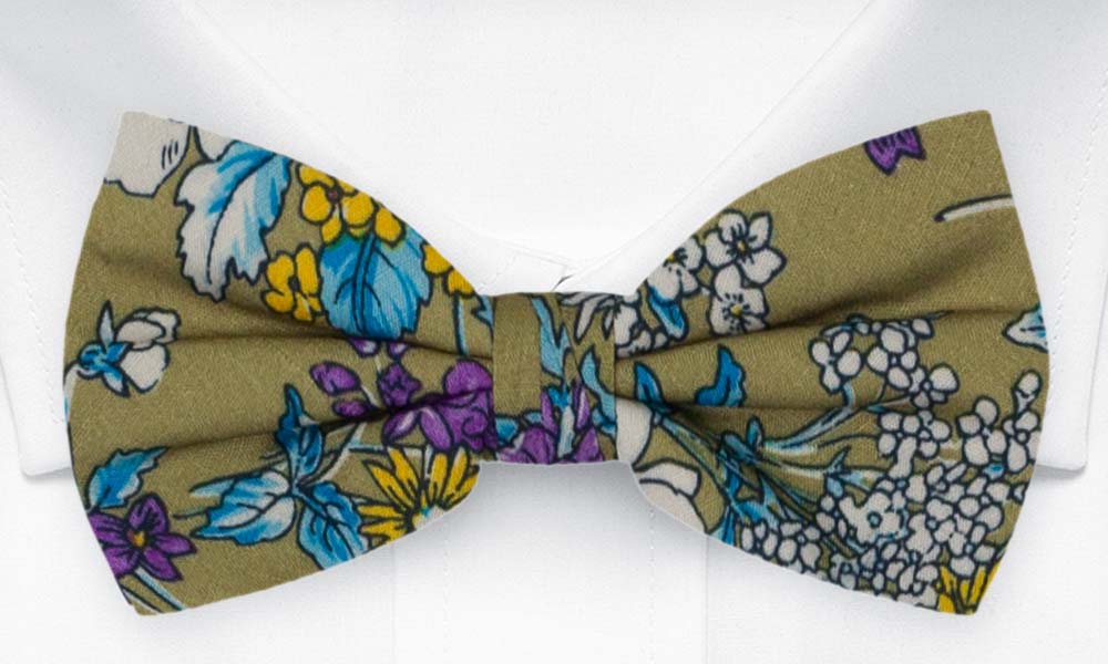 Bomull Sløyfer Knyttede, Lilla, hvite, blå & gule blomster på oliven