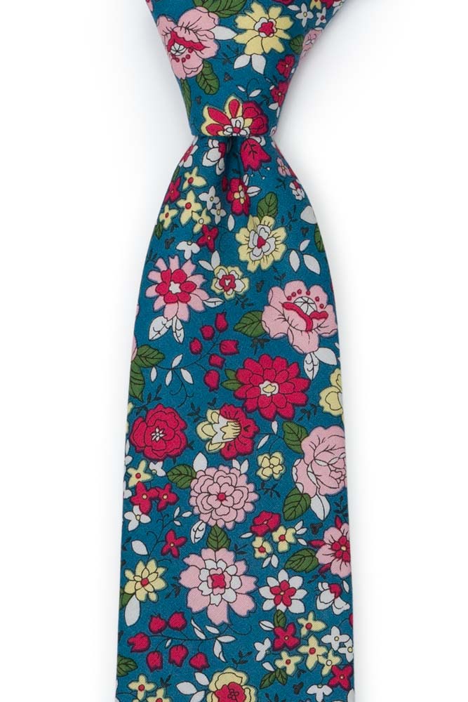 Bomull Slips, Blomster i rødt, rosa, gult og mørk Bondi Blue, Blå, Blomster
