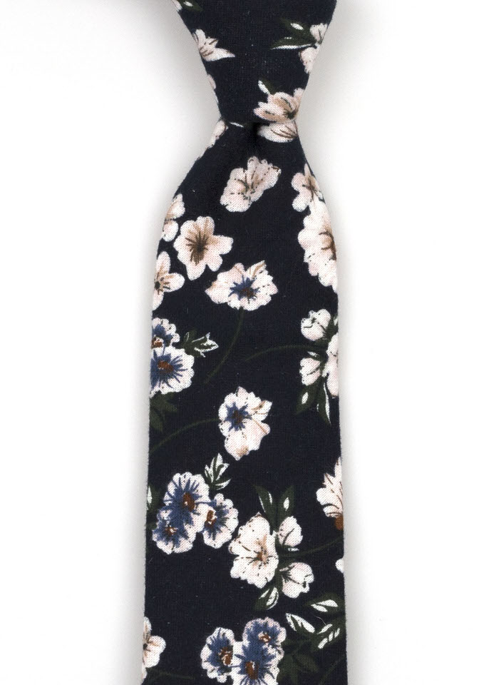 Bomull Slips, Marineblått med blå og rosa blomster, Blå, Blomstertrykk