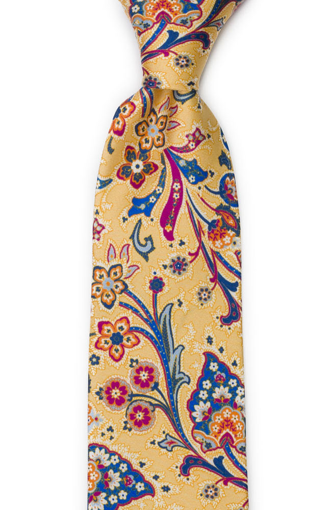 Silke Slips, Surrealistiske, flerfargete blomster på gult, Notch VIVACE Yellow
