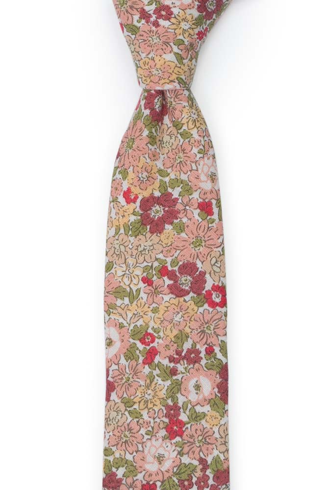 Bomull Smale Slips, Hvit base med rosa, beige, rosa & grønne blomster