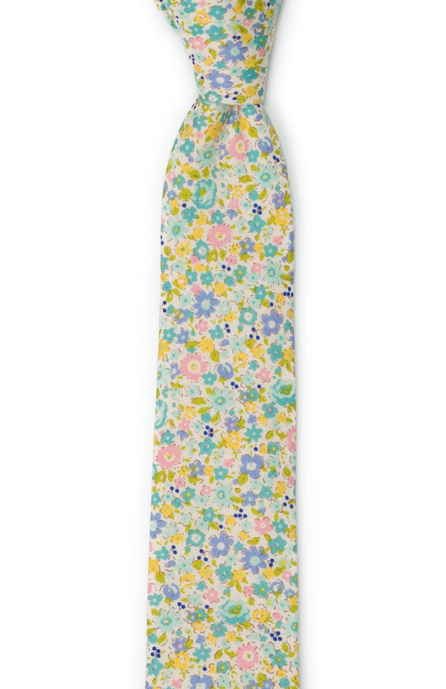 Bomull Smale Slips, Bleke blomster i gult, stålblått, rosa & lilla