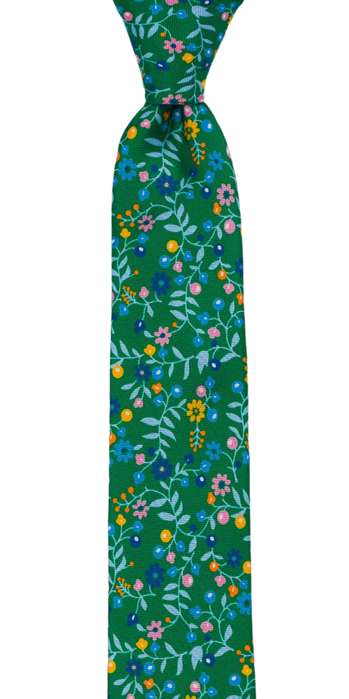 Silke Smale Slips, Små, flerfargede blomster på smaragdgrønt, Grønn, Blomster