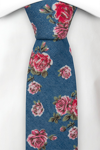 Bomull Smale Slips, Denimblått med røde og rosa roser, Blå, Blomster