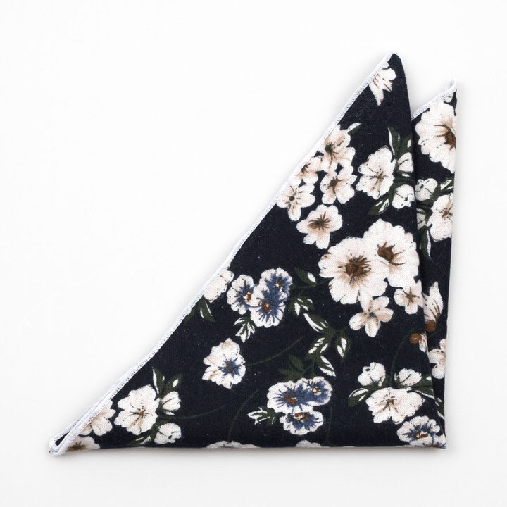 Bomull Lommetørkler, Marineblått med blå og rosa blomster, Blå, Blomstertrykk