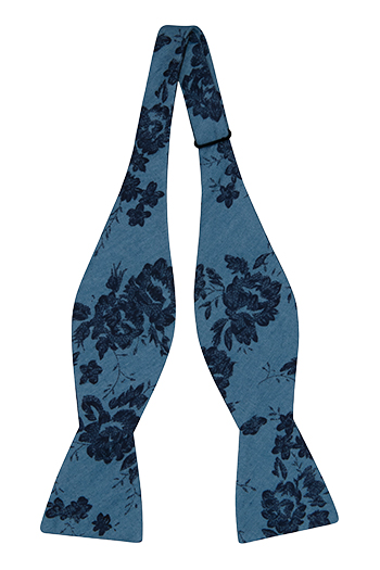 Bomull Sløyfer Uknyttede, Lyseblå denim med store, mørkeblå blomster
