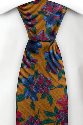 Silke Slips, Sennepsgul med flerfargede blomster, Gull, Blomstrete