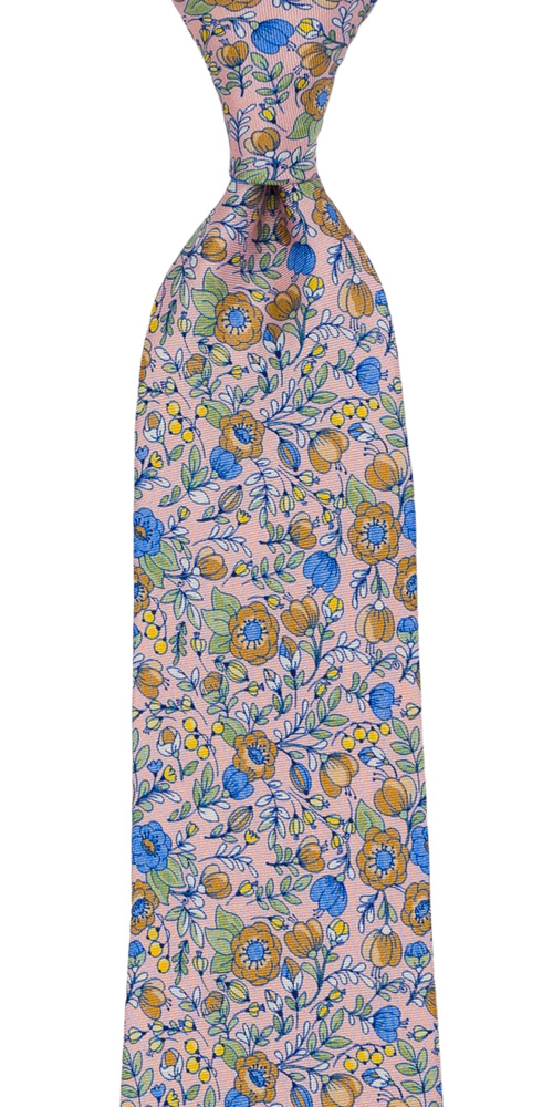 Silke Slips, Blå, beige, grønne & gule blomster på blekrosa, Rosa, Blomster
