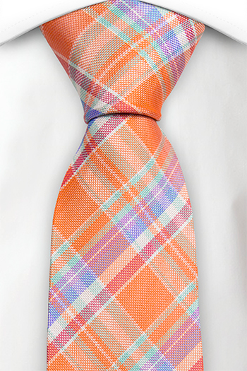 Silke Slips, Lys orange Madras pledd, med rød, blå og lilla, Notch DEEPAK