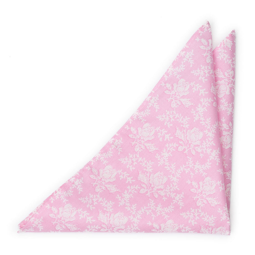Bomull Lommetørkler, Lys rosa med hvite roser & vinranker, Rosa, Blomster