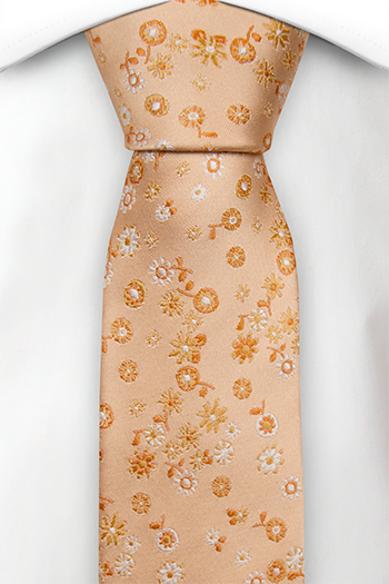Silke Smale Slips, Ensfarget aprikos & hvite, gule & orange blomster