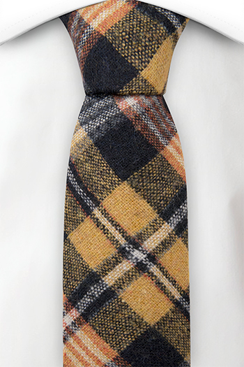 Ull Smale Slips, Mustard, black, dark navy, orange & white plaid, Oransje, Pledd