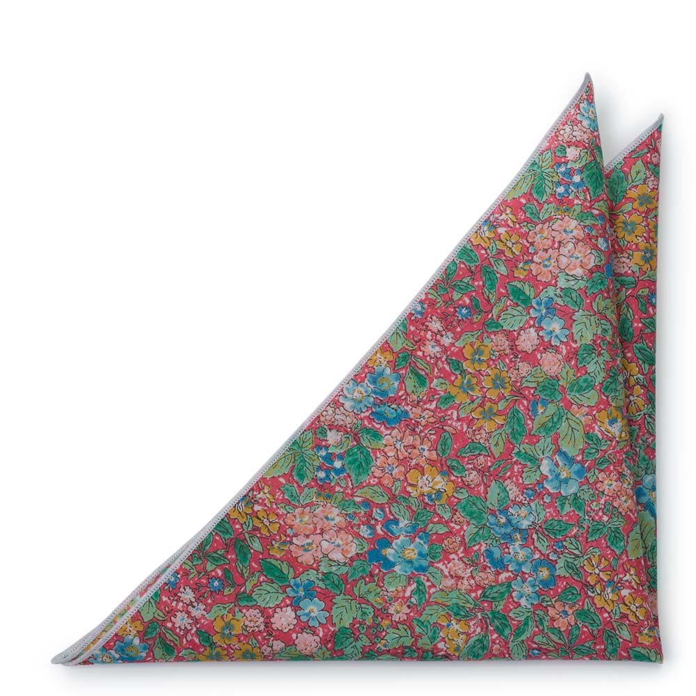 Bomull Lommetørkler, Varm rosa med blomster i grønt, rosa & honning