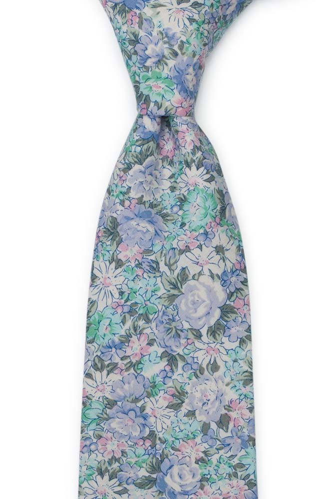 Bomull Slips, Blå, grønnturkis, lilla & hvite blomster, Blå, Blomster
