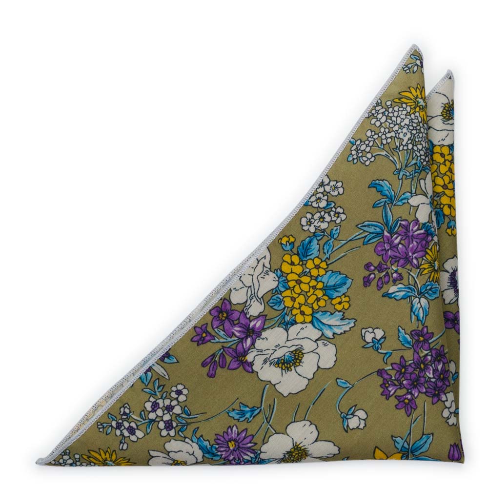 Bomull Lommetørkler, Lilla, hvite, blå & gule blomster på oliven