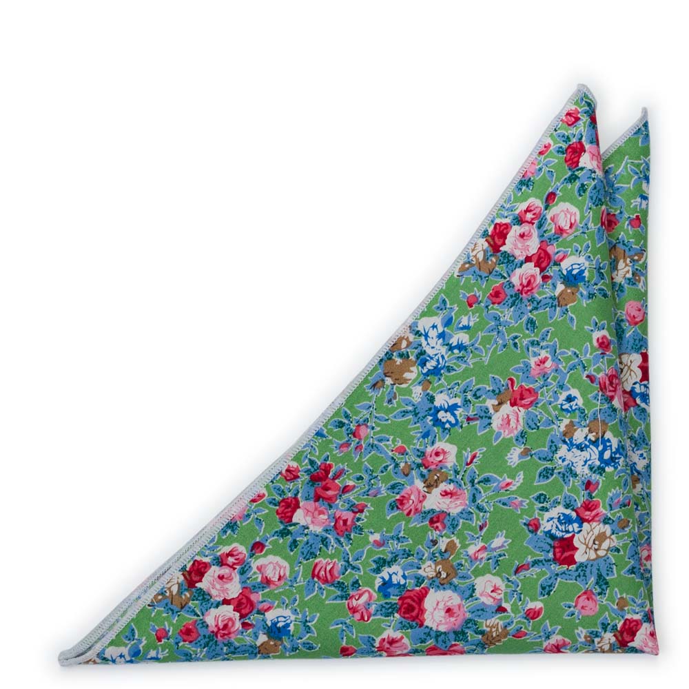 Bomull Lommetørkler, Rosa, blå og hvite blomster på eplegrønt, Grønn, Blomster