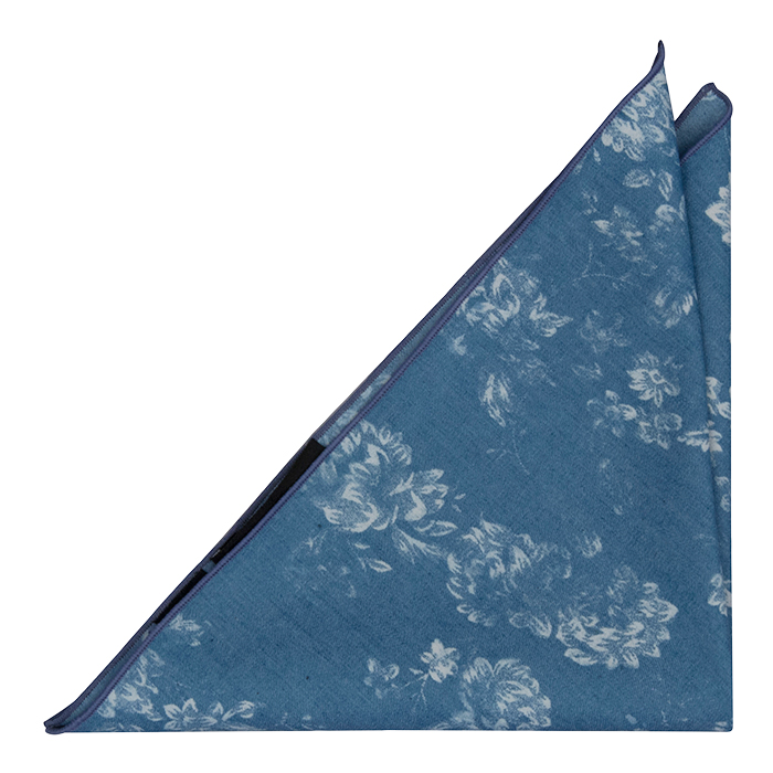Bomull Lommetørkler, Blå denim med store hvite blomster, Blå, Blomster