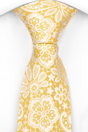 Silke Slips, Ljust guldgul bas, vita Blomster & blad, Gull, Blomster og blad