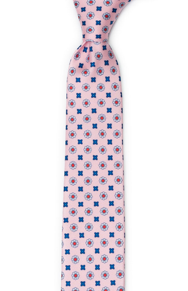 Silke Smale Slips, Små stiliserte blomster på rosa, Rosa, Blomstermotiv