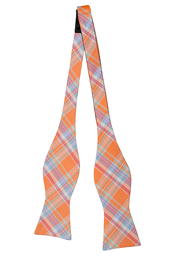 Silke Sløyfer Uknyttede, Lys orange Madras pledd, med rød, blå og lilla