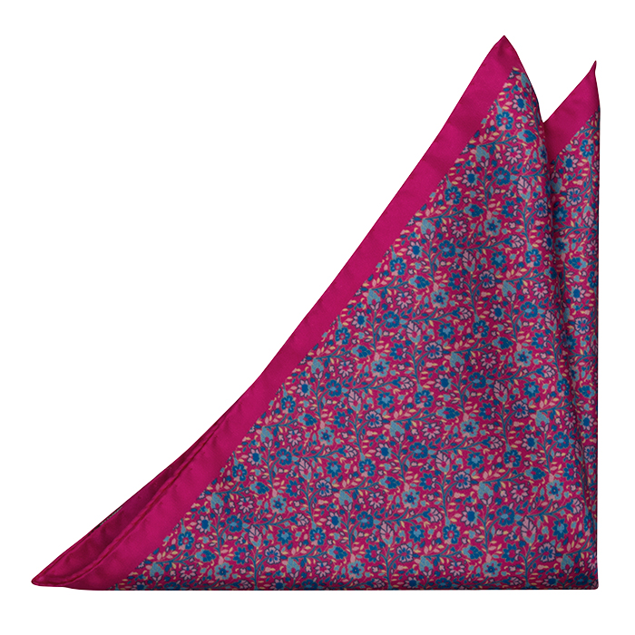 Silke Lommetørkler, Små rosa & turkise blomster på rosa base, Rosa, Blomster