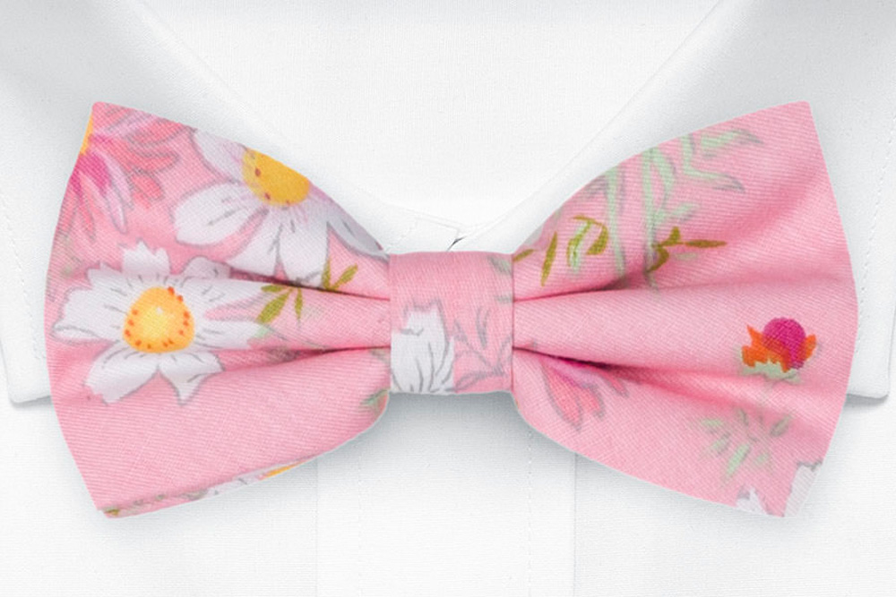 Bomull Sløyfer Knyttede, Tusenfryd og kløver på rosa base, Rosa, Blomster