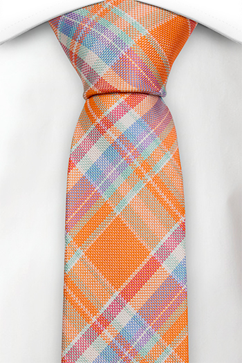 Silke Smale Slips, Lys orange Madras pledd, med rød, blå og lilla, Notch DEEPAK