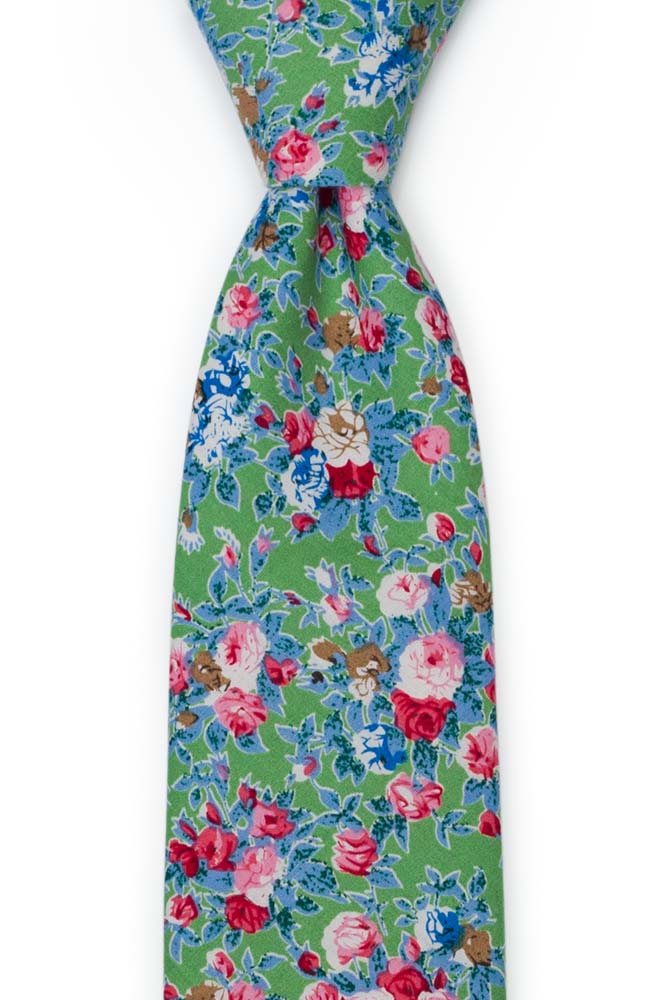 Bomull Slips, Rosa, blå og hvite blomster på eplegrønt, Grønn, Blomster