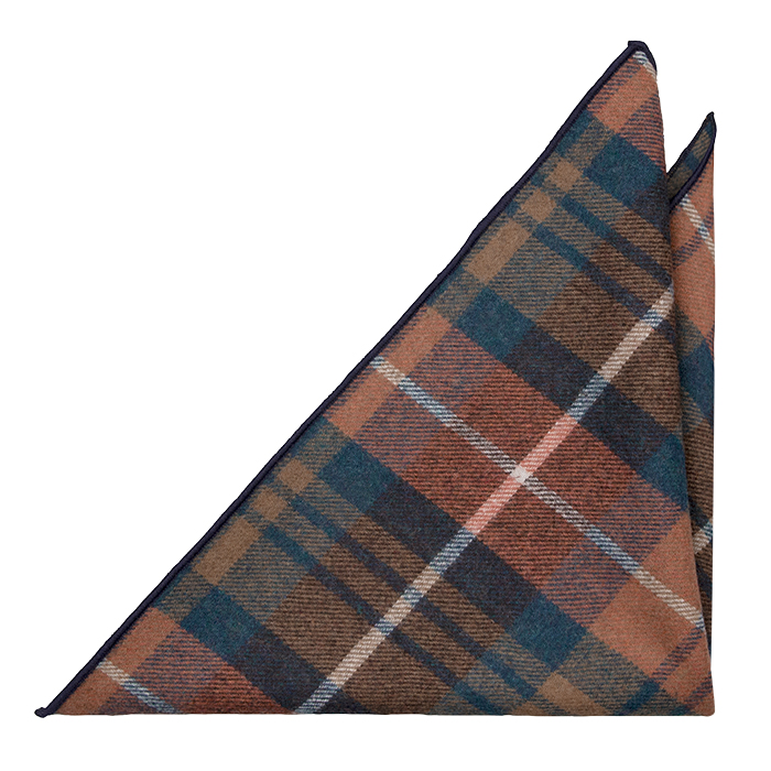 Ull Lommetørkler, Plaid in yellow, orange & petrol & blue edges, Notch DARIUS