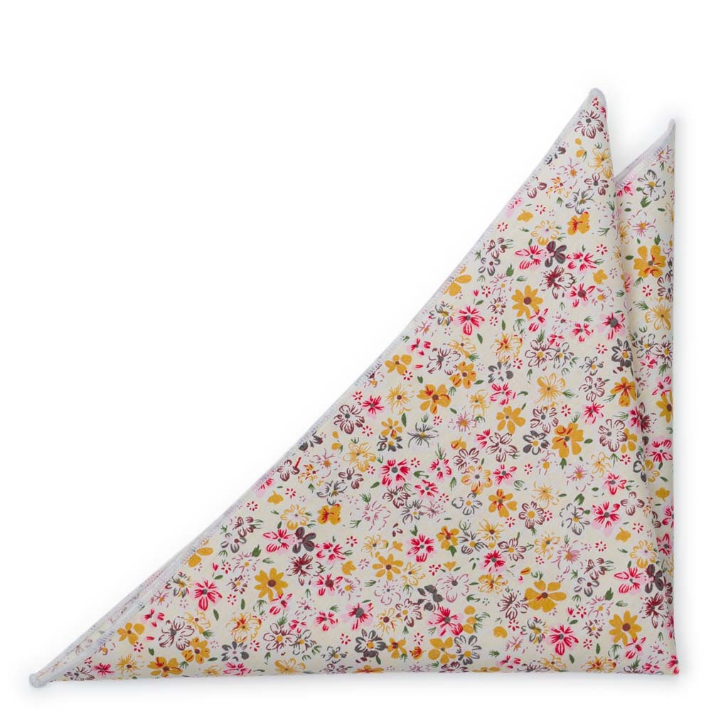 Bomull Lommetørkler, Blek gul & varm rosa, honning og hvite blomster