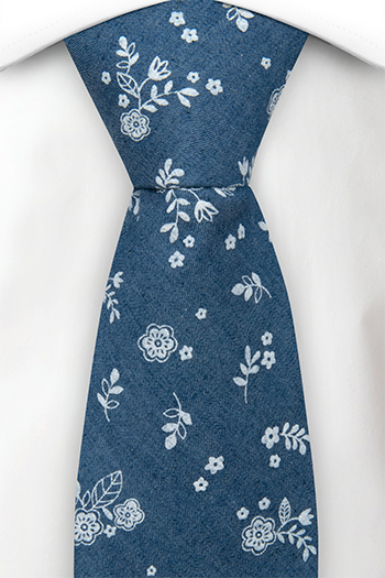 Bomull Slips, Små, skarpe, hvite blomster på denimblått, Blå, Blomster